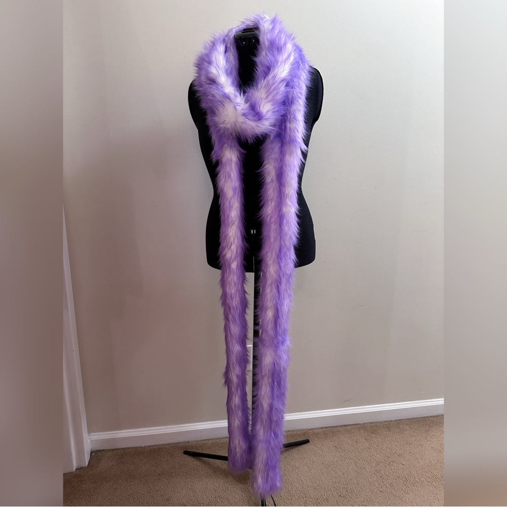 Handmade Purple White Furry Chunky Long Faux Fur Scarves Scarf